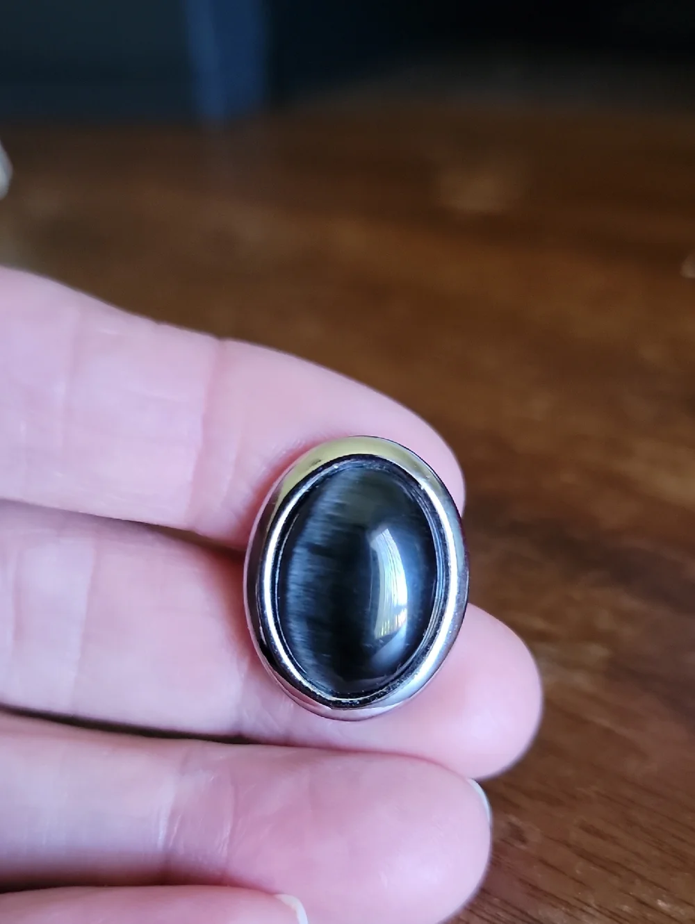 Vintage Silver-Tone Oval Cufflinks with Dark Cat's Eye Stones